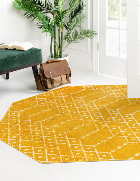 Yellow 5' 3 x 5' 3 Paxon Trellis Octagon Area Rug Geometric Durable Stain Resistant Easy Clean Carpet for Modern Interior Home Decor for Sale at Rug Engine