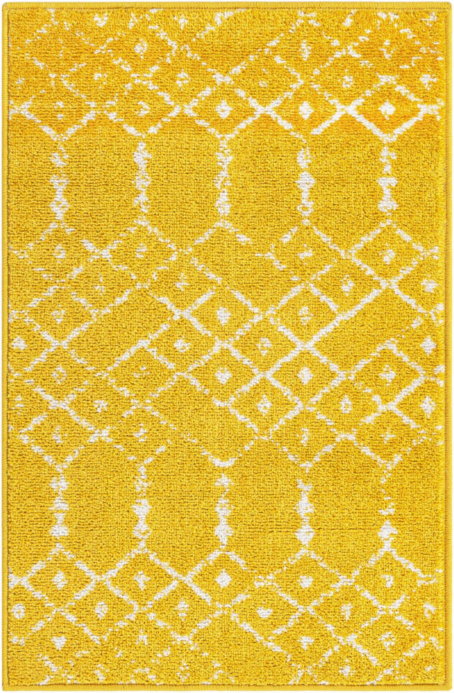 Yellow 2' x 3' Paxon Trellis Rectangle Area Rug Geometric Durable Stain Resistant Easy Clean Carpet for Modern Interior Home Decor for Sale at Rug Engine