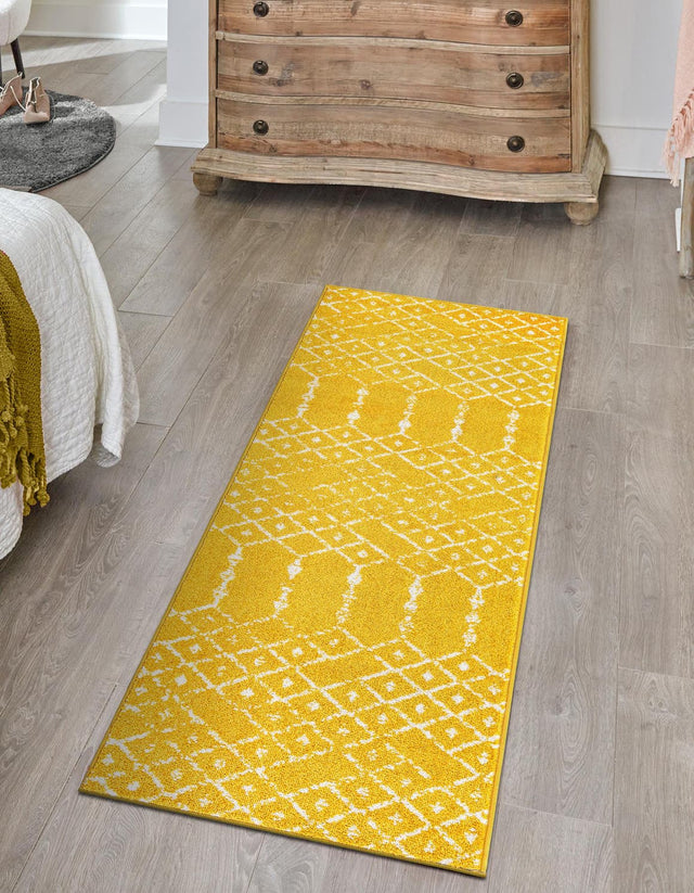 Yellow 2' x 8' Paxon Trellis Runner Area Rug Geometric Durable Stain Resistant Easy Clean Carpet for Modern Interior Home Decor for Sale at Rug Engine