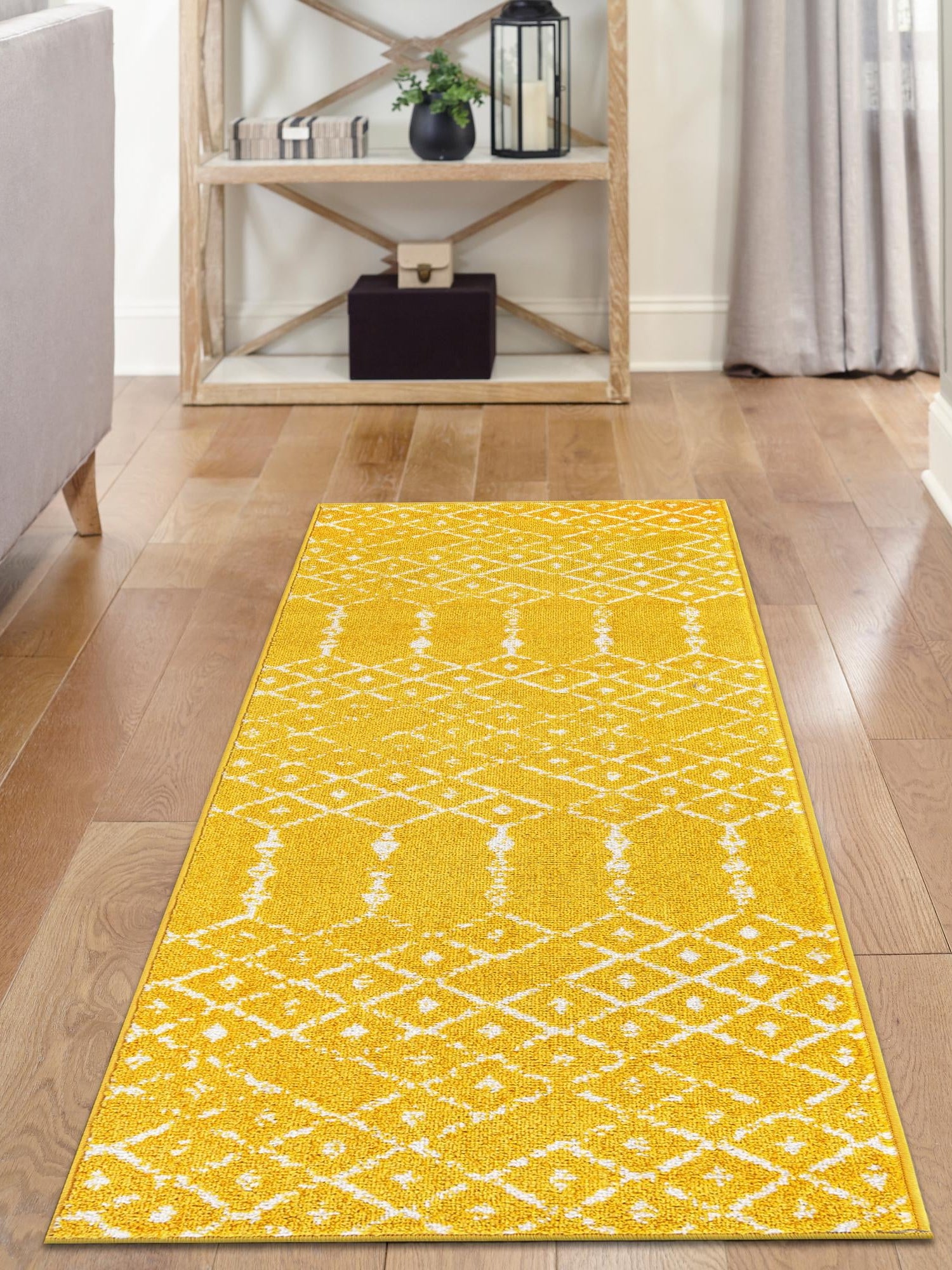 Yellow 2' 11 x 16' Paxon Trellis Runner Area Rug Geometric Durable Stain Resistant Easy Clean Carpet for Modern Interior Home Decor for Sale at Rug Engine