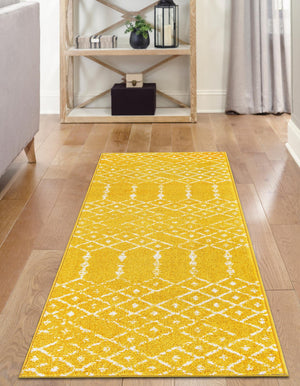 Yellow 2' 11 x 13' Paxon Trellis Runner Area Rug Geometric Durable Stain Resistant Easy Clean Carpet for Modern Interior Home Decor for Sale at Rug Engine