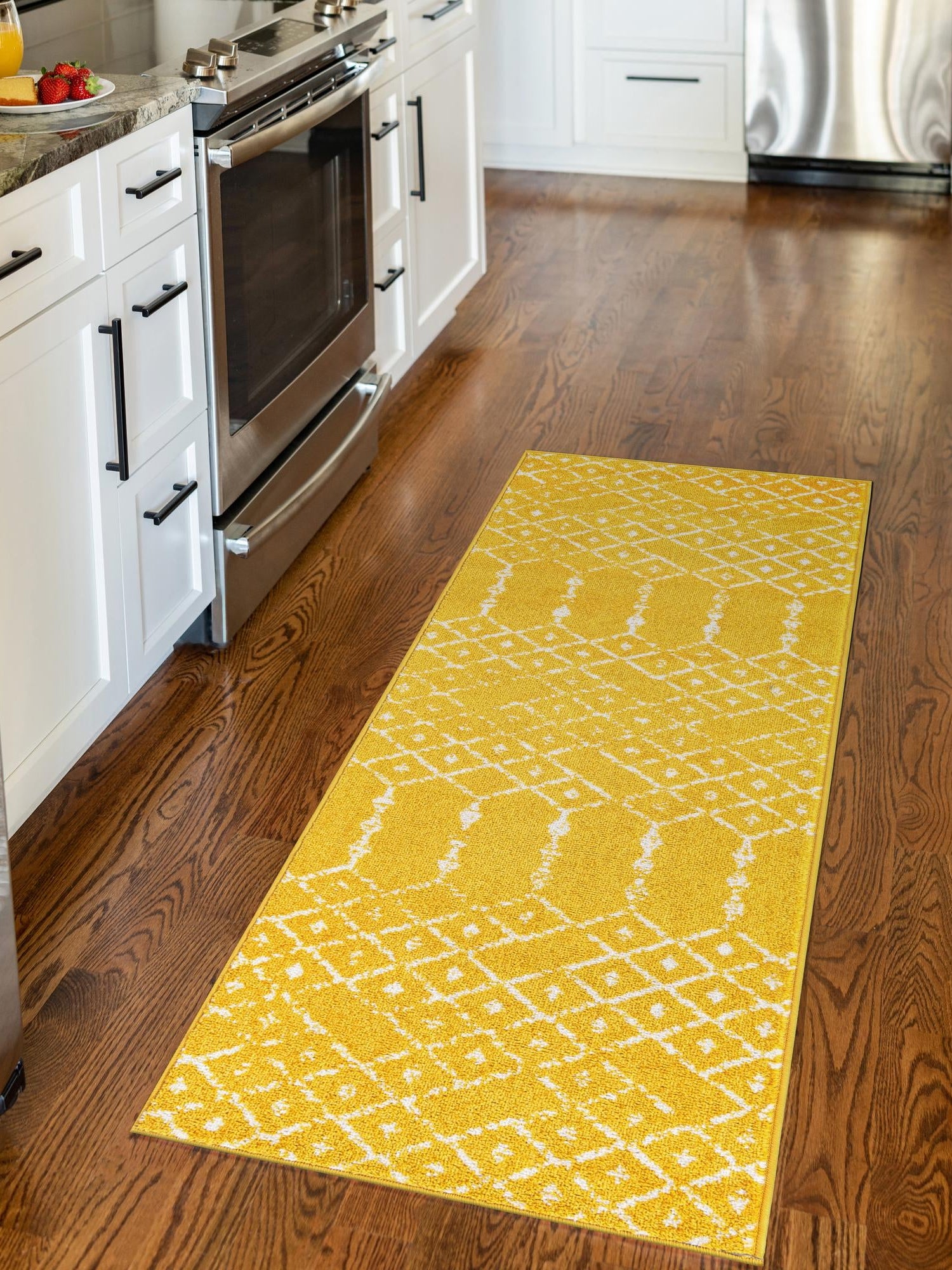 Yellow 2' 11 x 16' Paxon Trellis Runner Area Rug Geometric Durable Stain Resistant Easy Clean Carpet for Modern Interior Home Decor for Sale at Rug Engine