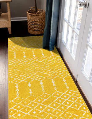 Yellow 2' x 8' Paxon Trellis Runner Area Rug Geometric Durable Stain Resistant Easy Clean Carpet for Modern Interior Home Decor for Sale at Rug Engine