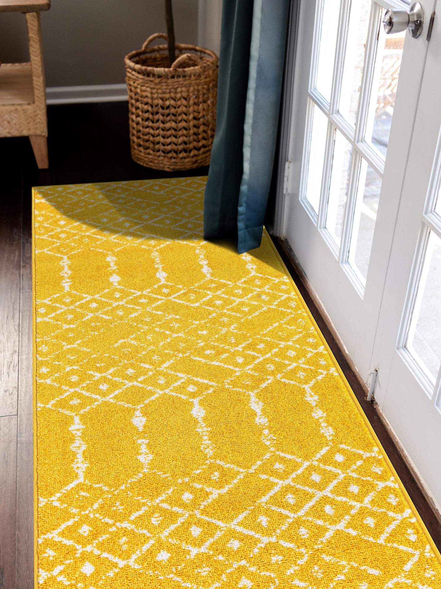 Yellow 2' x 9' 10 Paxon Trellis Runner Area Rug Geometric Durable Stain Resistant Easy Clean Carpet for Modern Interior Home Decor for Sale at Rug Engine