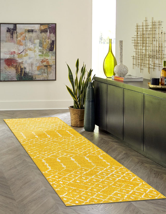 Yellow 2' 11 x 16' Paxon Trellis Runner Area Rug Geometric Durable Stain Resistant Easy Clean Carpet for Modern Interior Home Decor for Sale at Rug Engine