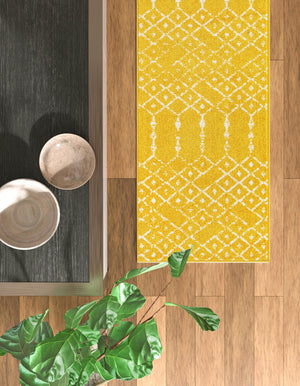 Yellow 2' 11 x 16' Paxon Trellis Runner Area Rug Geometric Durable Stain Resistant Easy Clean Carpet for Modern Interior Home Decor for Sale at Rug Engine