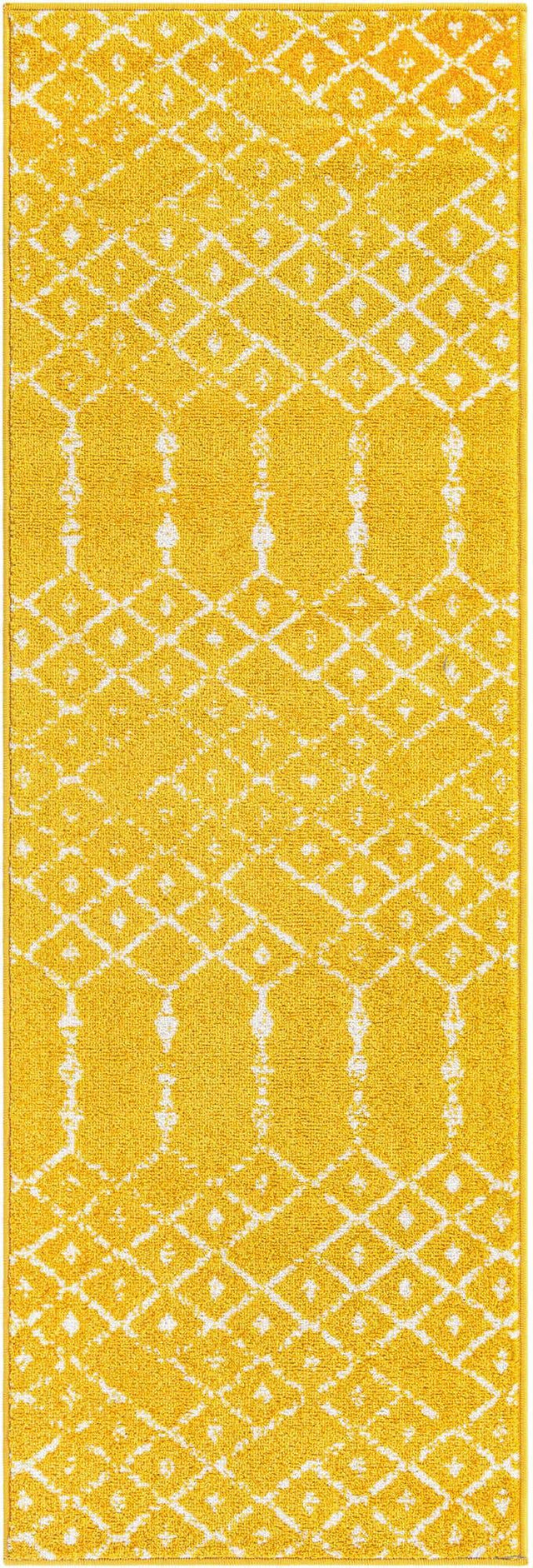 Yellow 2' x 6' 1 Paxon Trellis Runner Area Rug Geometric Durable Stain Resistant Easy Clean Carpet for Modern Interior Home Decor for Sale at Rug Engine