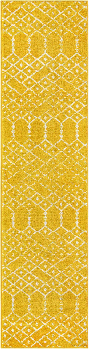 Yellow 2' x 8' Paxon Trellis Runner Area Rug Geometric Durable Stain Resistant Easy Clean Carpet for Modern Interior Home Decor for Sale at Rug Engine