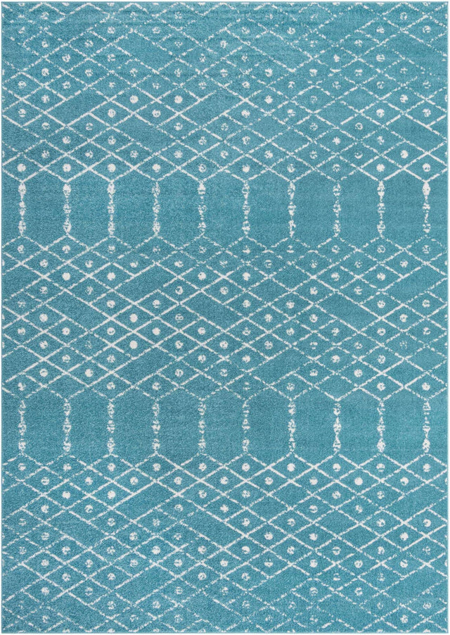 Teal blue 10' x 14' Paxon Trellis Rectangle Area Rug Geometric Durable Stain Resistant Easy Clean Carpet for Modern Interior Home Decor for Sale at Rug Engine