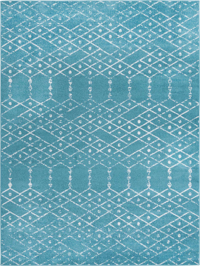 Teal blue 9' x 12' Paxon Trellis Rectangle Area Rug Geometric Durable Stain Resistant Easy Clean Carpet for Modern Interior Home Decor for Sale at Rug Engine