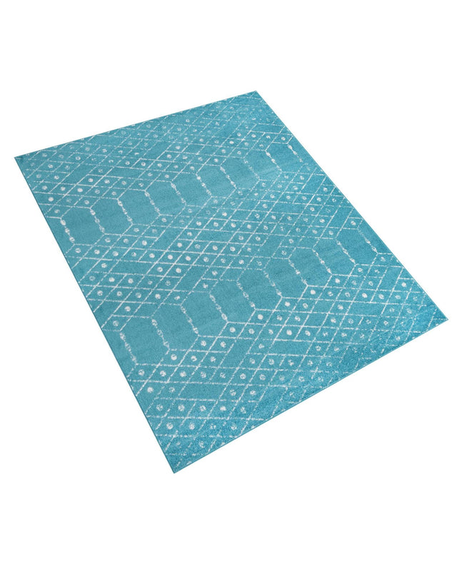 Teal blue 7' 10 x 10' Paxon Trellis Rectangle Area Rug Geometric Durable Stain Resistant Easy Clean Carpet for Modern Interior Home Decor for Sale at Rug Engine