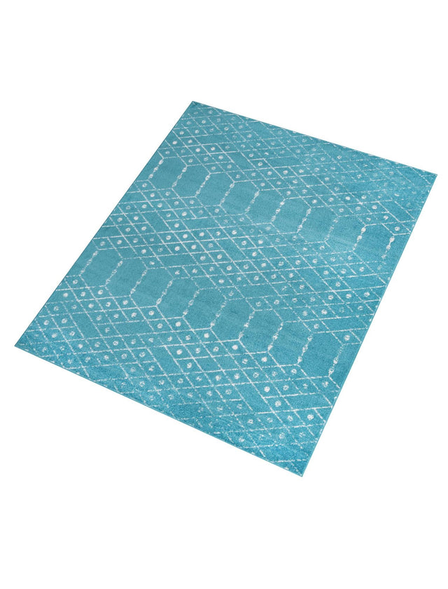 Teal blue 7' 10 x 10' Paxon Trellis Rectangle Area Rug Geometric Durable Stain Resistant Easy Clean Carpet for Modern Interior Home Decor for Sale at Rug Engine