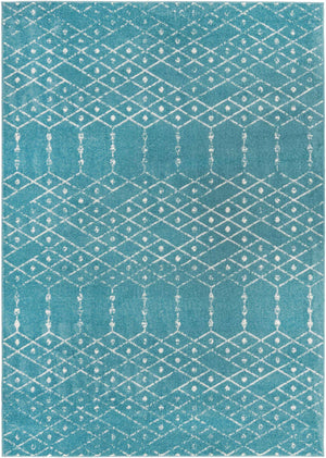 Teal blue 7' 1 x 10' Paxon Trellis Rectangle Area Rug Geometric Durable Stain Resistant Easy Clean Carpet for Modern Interior Home Decor for Sale at Rug Engine
