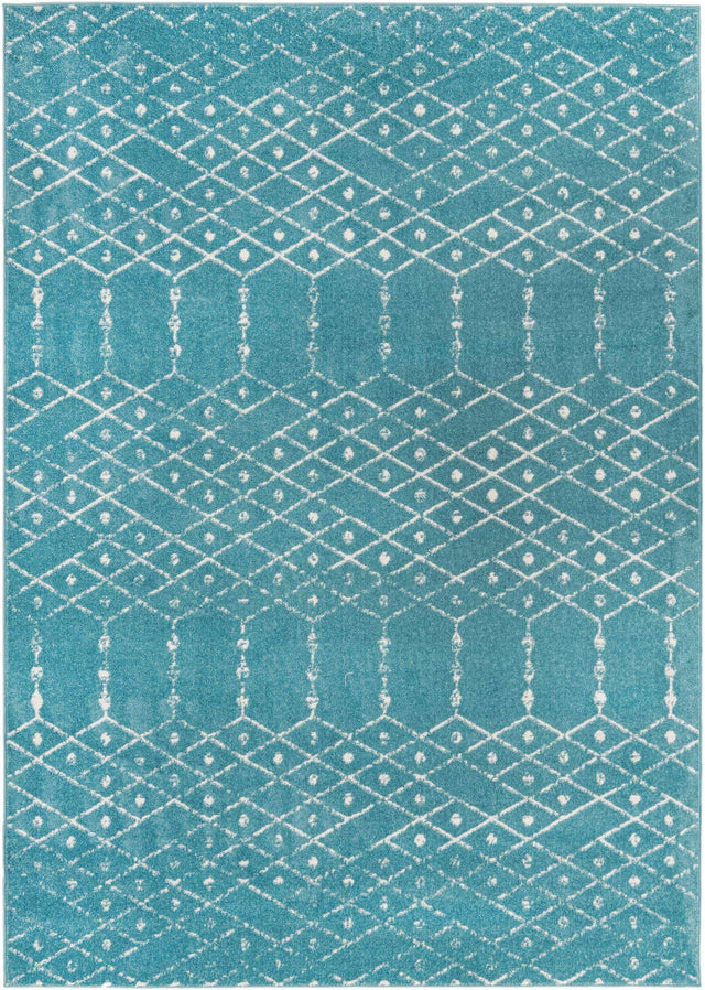 Teal blue 7' 1 x 10' Paxon Trellis Rectangle Area Rug Geometric Durable Stain Resistant Easy Clean Carpet for Modern Interior Home Decor for Sale at Rug Engine