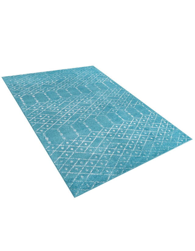 Teal blue 6' x 9' Paxon Trellis Rectangle Area Rug Geometric Durable Stain Resistant Easy Clean Carpet for Modern Interior Home Decor for Sale at Rug Engine