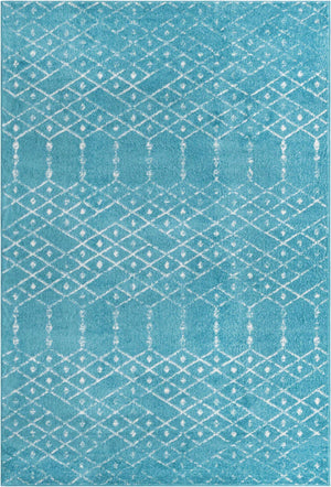 Teal blue 6' x 9' Paxon Trellis Rectangle Area Rug Geometric Durable Stain Resistant Easy Clean Carpet for Modern Interior Home Decor for Sale at Rug Engine