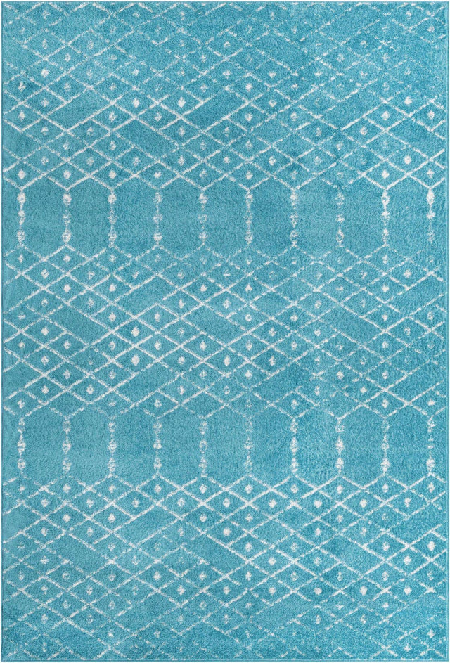 Teal blue 6' x 9' Paxon Trellis Rectangle Area Rug Geometric Durable Stain Resistant Easy Clean Carpet for Modern Interior Home Decor for Sale at Rug Engine