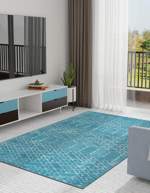 Teal blue 6' x 9' Paxon Trellis Rectangle Area Rug Geometric Durable Stain Resistant Easy Clean Carpet for Modern Interior Home Decor for Sale at Rug Engine