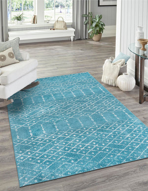 Teal blue 7' 10 x 10' Paxon Trellis Rectangle Area Rug Geometric Durable Stain Resistant Easy Clean Carpet for Modern Interior Home Decor for Sale at Rug Engine