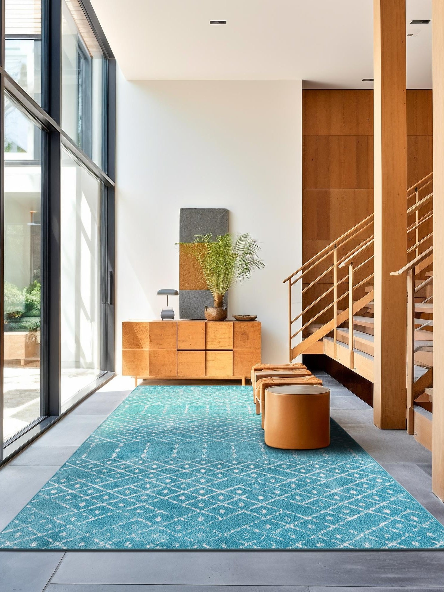 Teal blue 3' 3 x 5' 3 Paxon Trellis Rectangle Area Rug Geometric Durable Stain Resistant Easy Clean Carpet for Modern Interior Home Decor for Sale at Rug Engine
