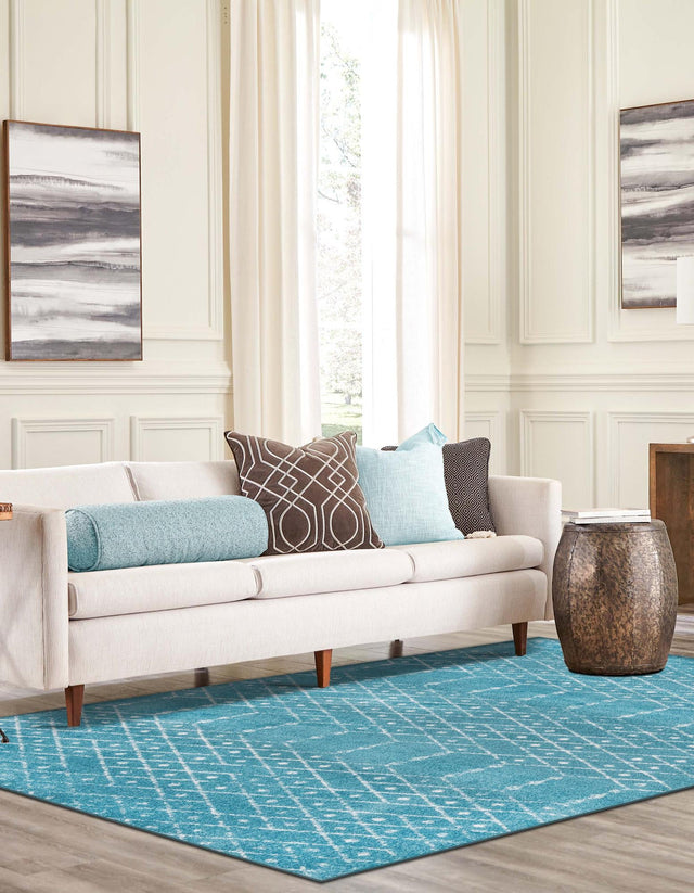 Teal blue 6' x 9' Paxon Trellis Rectangle Area Rug Geometric Durable Stain Resistant Easy Clean Carpet for Modern Interior Home Decor for Sale at Rug Engine