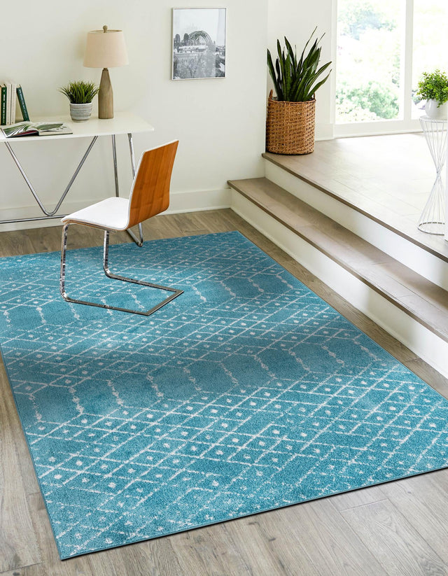Teal blue 3' 3 x 5' 3 Paxon Trellis Rectangle Area Rug Geometric Durable Stain Resistant Easy Clean Carpet for Modern Interior Home Decor for Sale at Rug Engine