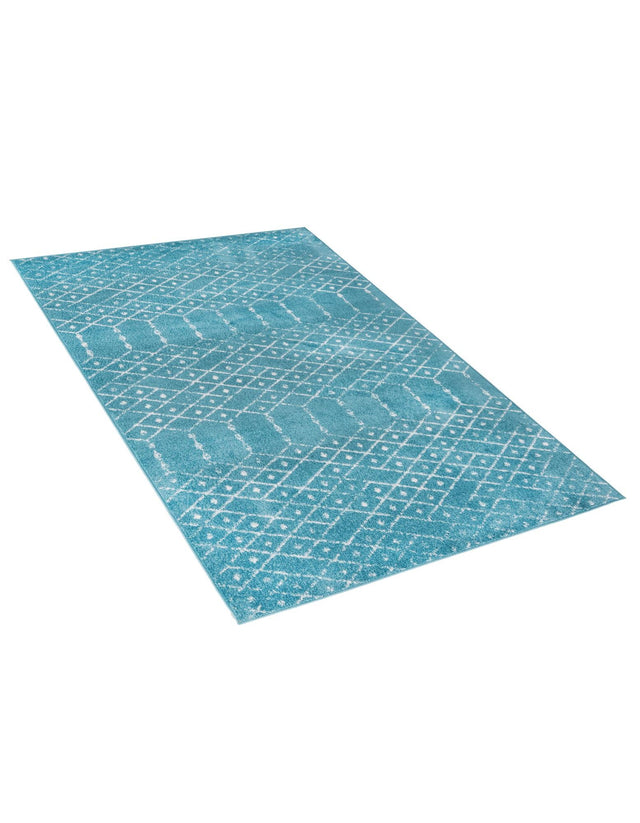 Teal blue 5' 3 x 8' Paxon Trellis Rectangle Area Rug Geometric Durable Stain Resistant Easy Clean Carpet for Modern Interior Home Decor for Sale at Rug Engine