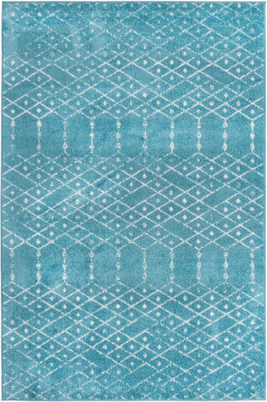 Teal blue 5' 3 x 8' Paxon Trellis Rectangle Area Rug Geometric Durable Stain Resistant Easy Clean Carpet for Modern Interior Home Decor for Sale at Rug Engine