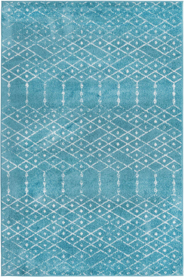 Teal blue 5' 3 x 8' Paxon Trellis Rectangle Area Rug Geometric Durable Stain Resistant Easy Clean Carpet for Modern Interior Home Decor for Sale at Rug Engine
