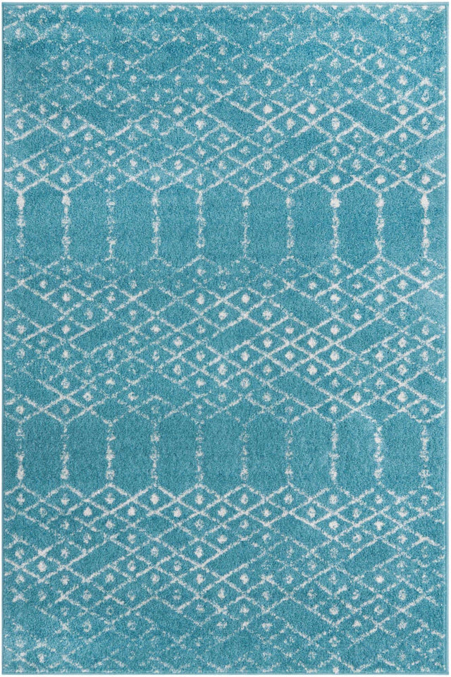 Teal blue 4' x 6' Paxon Trellis Rectangle Area Rug Geometric Durable Stain Resistant Easy Clean Carpet for Modern Interior Home Decor for Sale at Rug Engine