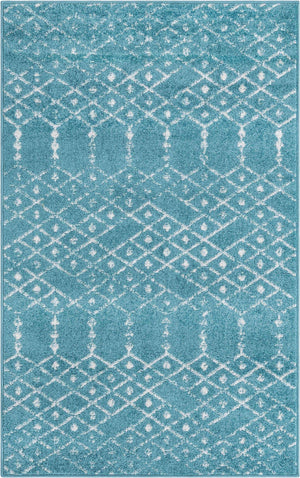 Teal blue 3' 3 x 5' 3 Paxon Trellis Rectangle Area Rug Geometric Durable Stain Resistant Easy Clean Carpet for Modern Interior Home Decor for Sale at Rug Engine