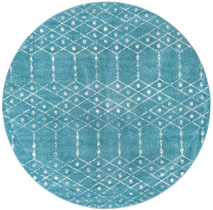 Teal blue 7' 10 x 7' 10 Paxon Trellis Round Area Rug Geometric Durable Stain Resistant Easy Clean Carpet for Modern Interior Home Decor for Sale at Rug Engine