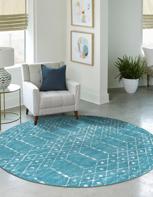 Teal blue 3' x 3' Paxon Trellis Round Area Rug Geometric Durable Stain Resistant Easy Clean Carpet for Modern Interior Home Decor for Sale at Rug Engine