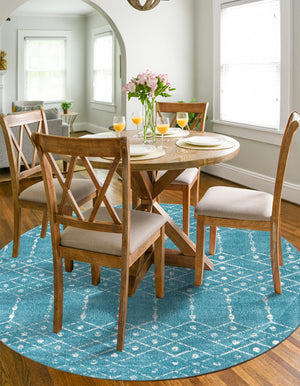Teal blue 5' 3 x 5' 3 Paxon Trellis Round Area Rug Geometric Durable Stain Resistant Easy Clean Carpet for Modern Interior Home Decor for Sale at Rug Engine
