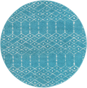 Teal blue 5' 3 x 5' 3 Paxon Trellis Round Area Rug Geometric Durable Stain Resistant Easy Clean Carpet for Modern Interior Home Decor for Sale at Rug Engine