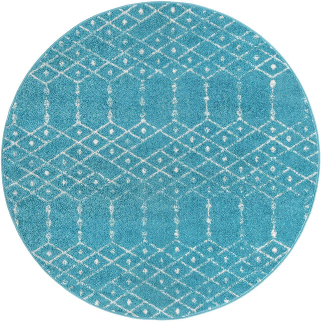 Teal blue 5' 3 x 5' 3 Paxon Trellis Round Area Rug Geometric Durable Stain Resistant Easy Clean Carpet for Modern Interior Home Decor for Sale at Rug Engine