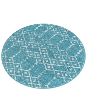 Teal blue 3' x 3' Paxon Trellis Round Area Rug Geometric Durable Stain Resistant Easy Clean Carpet for Modern Interior Home Decor for Sale at Rug Engine