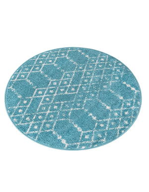 Teal blue 3' x 3' Paxon Trellis Round Area Rug Geometric Durable Stain Resistant Easy Clean Carpet for Modern Interior Home Decor for Sale at Rug Engine
