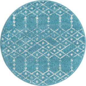 Teal blue 3' x 3' Paxon Trellis Round Area Rug Geometric Durable Stain Resistant Easy Clean Carpet for Modern Interior Home Decor for Sale at Rug Engine