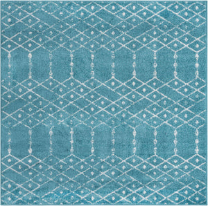 Teal blue 7' 10 x 7' 10 Paxon Trellis Square Area Rug Geometric Durable Stain Resistant Easy Clean Carpet for Modern Interior Home Decor for Sale at Rug Engine