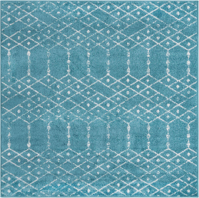 Teal blue 7' 10 x 7' 10 Paxon Trellis Square Area Rug Geometric Durable Stain Resistant Easy Clean Carpet for Modern Interior Home Decor for Sale at Rug Engine