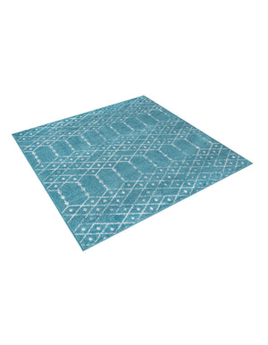 Teal blue 5' 3 x 5' 3 Paxon Trellis Square Area Rug Geometric Durable Stain Resistant Easy Clean Carpet for Modern Interior Home Decor for Sale at Rug Engine