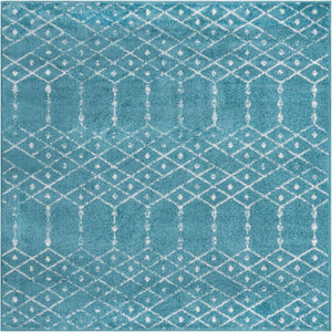 Teal blue 5' 3 x 5' 3 Paxon Trellis Square Area Rug Geometric Durable Stain Resistant Easy Clean Carpet for Modern Interior Home Decor for Sale at Rug Engine