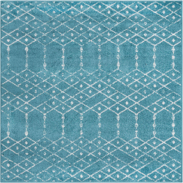 Teal blue 5' 3 x 5' 3 Paxon Trellis Square Area Rug Geometric Durable Stain Resistant Easy Clean Carpet for Modern Interior Home Decor for Sale at Rug Engine