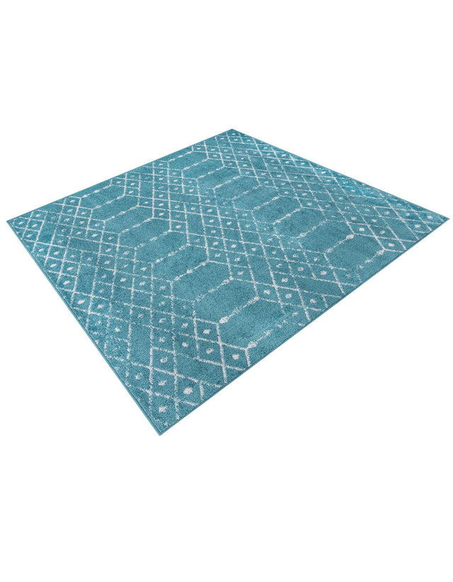 Teal blue 4' x 4' Paxon Trellis Square Area Rug Geometric Durable Stain Resistant Easy Clean Carpet for Modern Interior Home Decor for Sale at Rug Engine