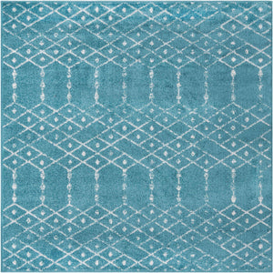 Teal blue 4' x 4' Paxon Trellis Square Area Rug Geometric Durable Stain Resistant Easy Clean Carpet for Modern Interior Home Decor for Sale at Rug Engine