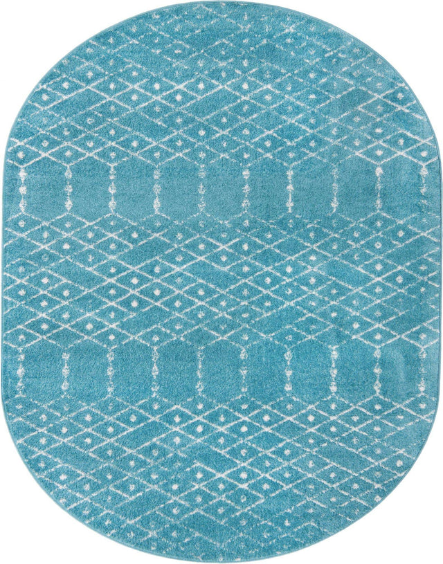 Teal blue 7' 10 x 10' Paxon Trellis Oval Area Rug Geometric Durable Stain Resistant Easy Clean Carpet for Modern Interior Home Decor for Sale at Rug Engine