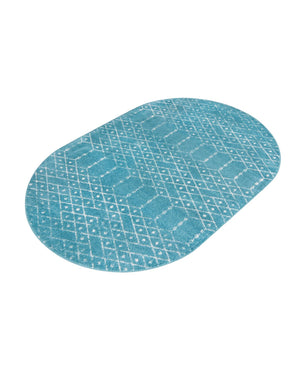 Teal blue 5' 3 x 8' Paxon Trellis Oval Area Rug Geometric Durable Stain Resistant Easy Clean Carpet for Modern Interior Home Decor for Sale at Rug Engine