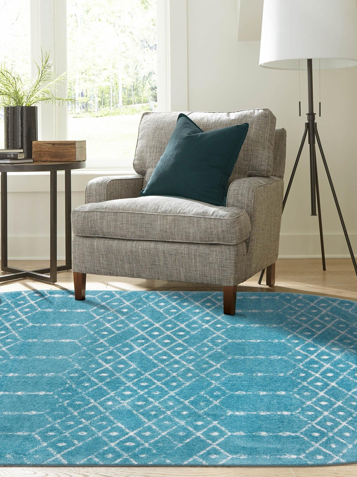 Teal blue 7' 10 x 10' Paxon Trellis Oval Area Rug Geometric Durable Stain Resistant Easy Clean Carpet for Modern Interior Home Decor for Sale at Rug Engine