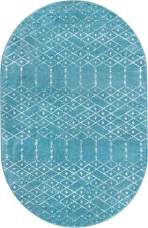 Teal blue 5' 3 x 8' Paxon Trellis Oval Area Rug Geometric Durable Stain Resistant Easy Clean Carpet for Modern Interior Home Decor for Sale at Rug Engine